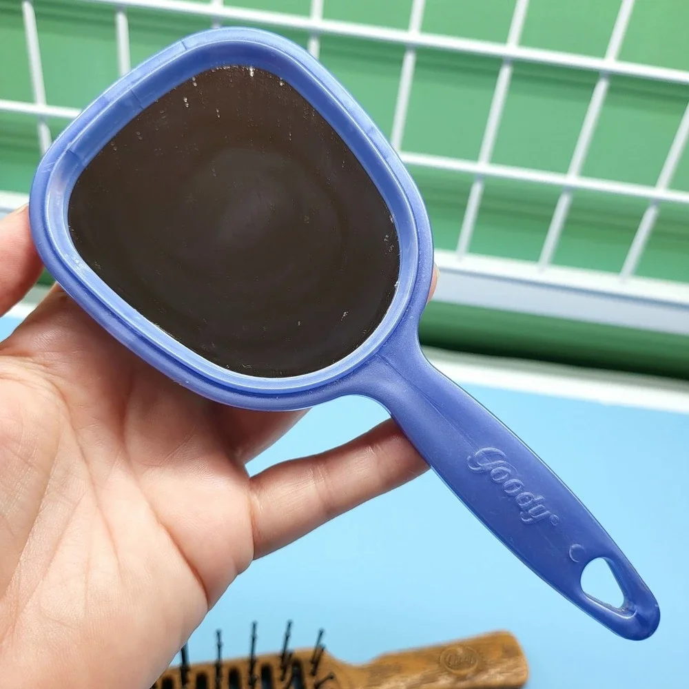 Vintage Goody Vented Hair Brush & Hand Mirror Travel Purse Plastic Faux Wood USA